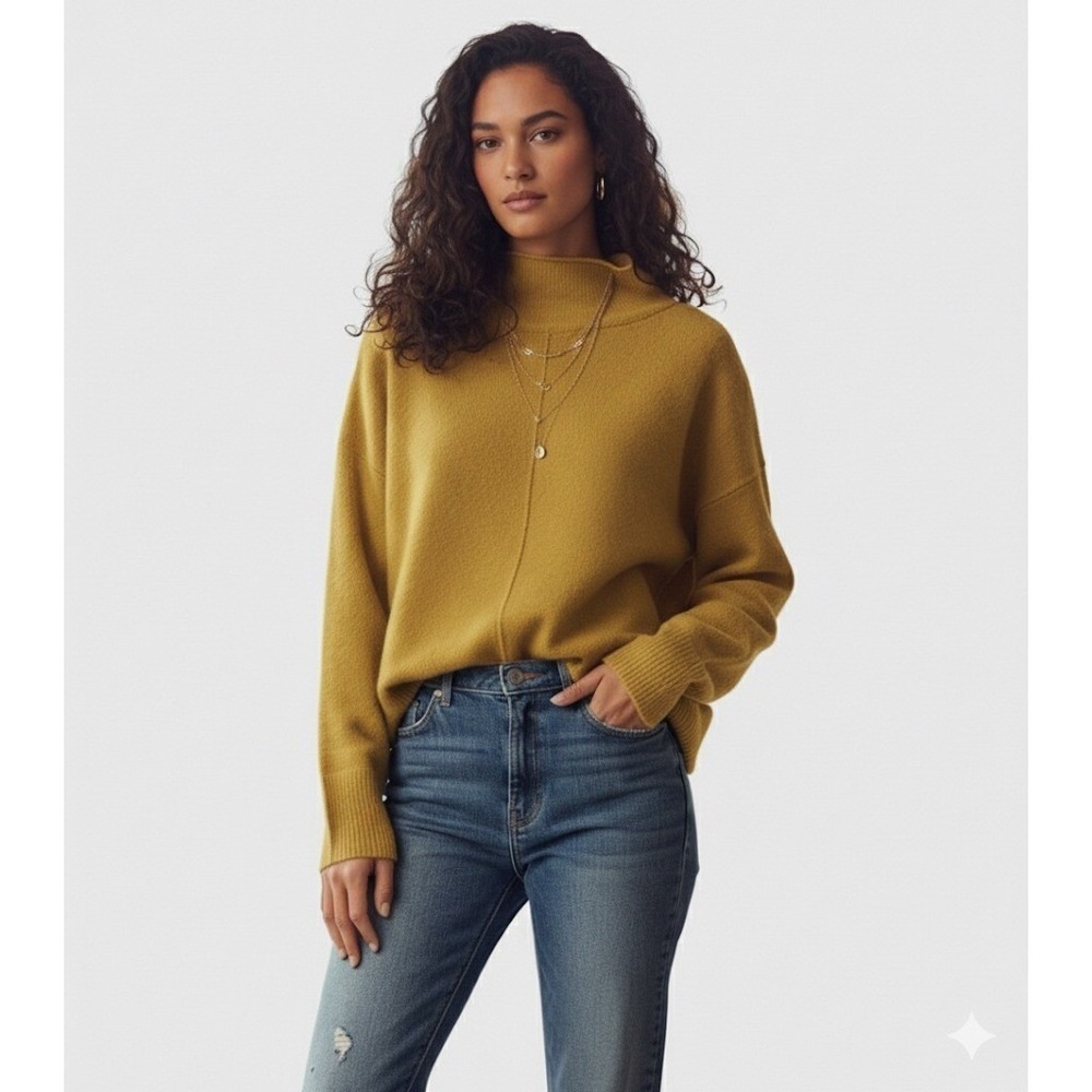 AllSaints Orsa Merino Wool Mock Neck Sweater Mustard Yellow Womens Medium